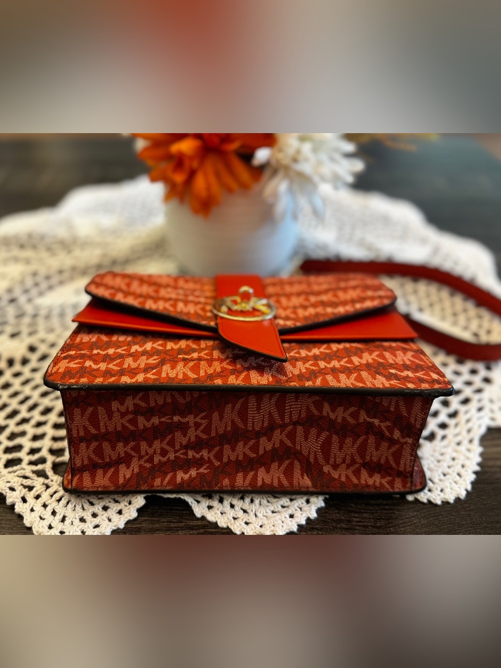 Michael Kors Greenwich Logo Crossbody Bag Deep Orange Multi - Picture 8 of 12
